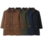 Women’s quilted coat with cord collar, checkered quilting and patch pockets Fashion Glam