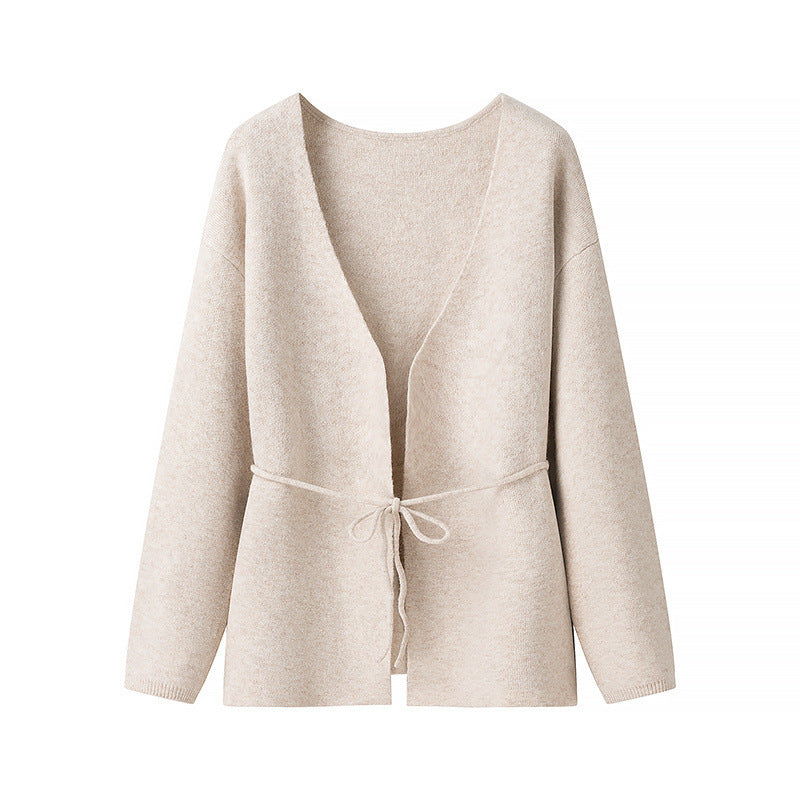 Women Oversize Wrap Cardigan with Balloon Sleeves and Waist Tie Fashion Glam