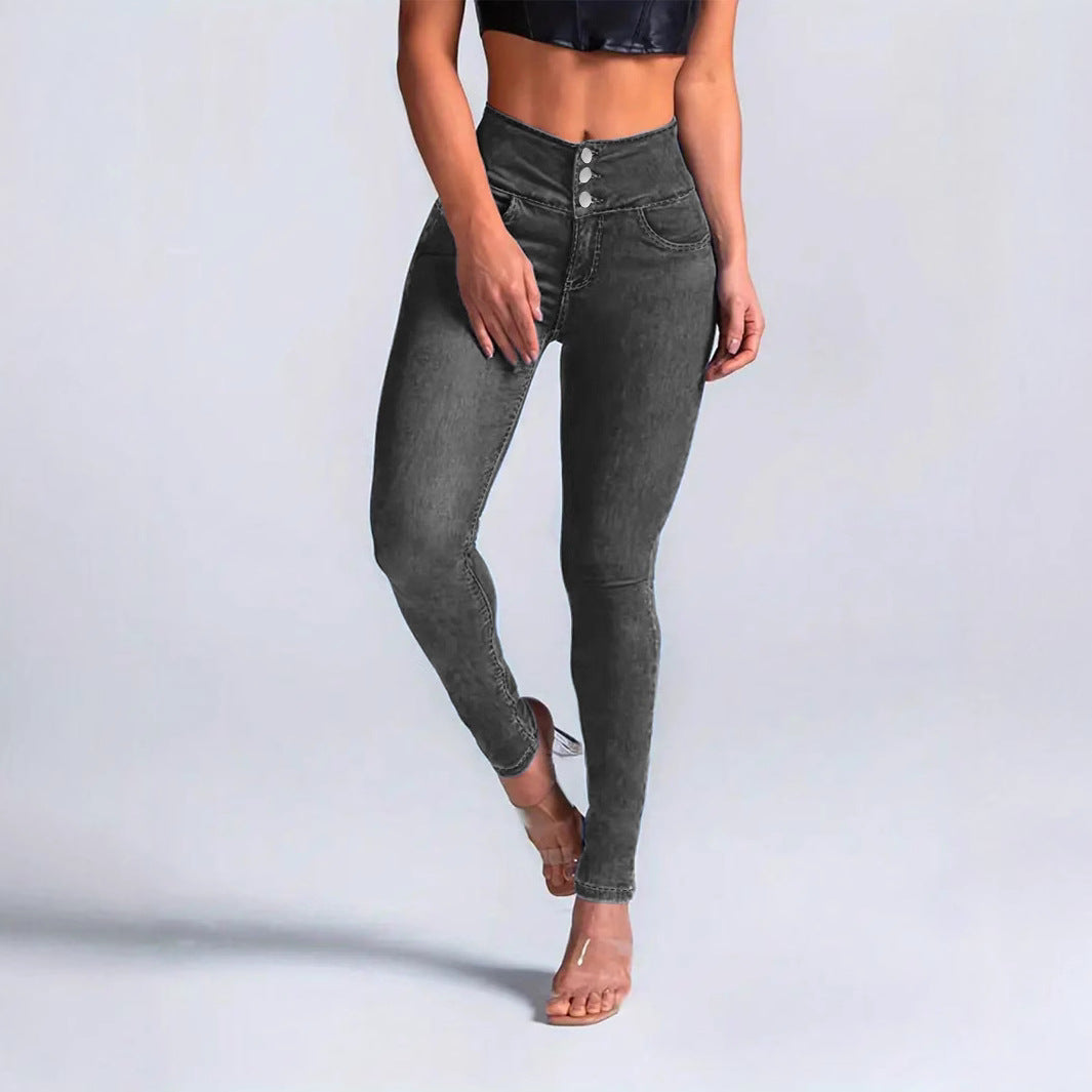 Women High-Waisted Sculpting Skinny Jeans with Waist-Shaping V-Waistband and Push-Up Effect Fashion Glam
