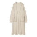 Women's long knit cardigan with bead embellishment and patch pockets Fashion Glam
