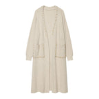 Women's long knit cardigan with bead embellishment and patch pockets Fashion Glam