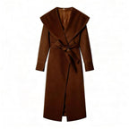 Women Elegant Coat with Oversized Shawl Collar and Tied Belt Fashion Glam