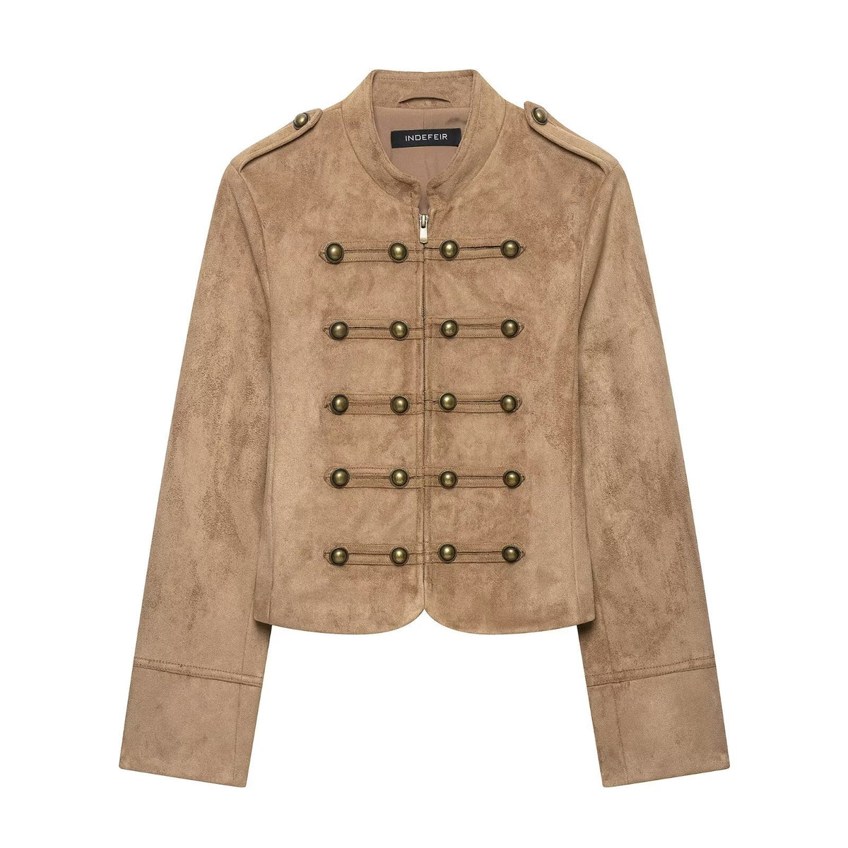 Women's short jacket in military style with stand-up collar and decorative button detail Fashion Glam