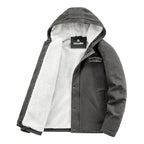 Men's Hooded Canvas Parka with Teddy Fleece Lining and Wind Protection Placket Fashion Glam