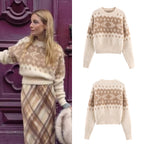 Women's Fluffy Knitted Sweater with Norwegian Pattern and Boxy Fit Fashion Glam