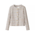 Women's Boxy Boucle Tweed Jacket with Gold Button Detail and Lightweight Lining Fashion Glam