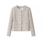 Women's Boxy Boucle Tweed Jacket with Gold Button Detail and Lightweight Lining Fashion Glam