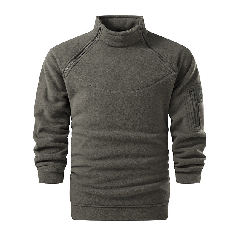 Men's Tactical Microfleece Sweater with High Stand-Up Collar, Sleeve Zip Pocket and Raglan Sleeves Fashion Glam