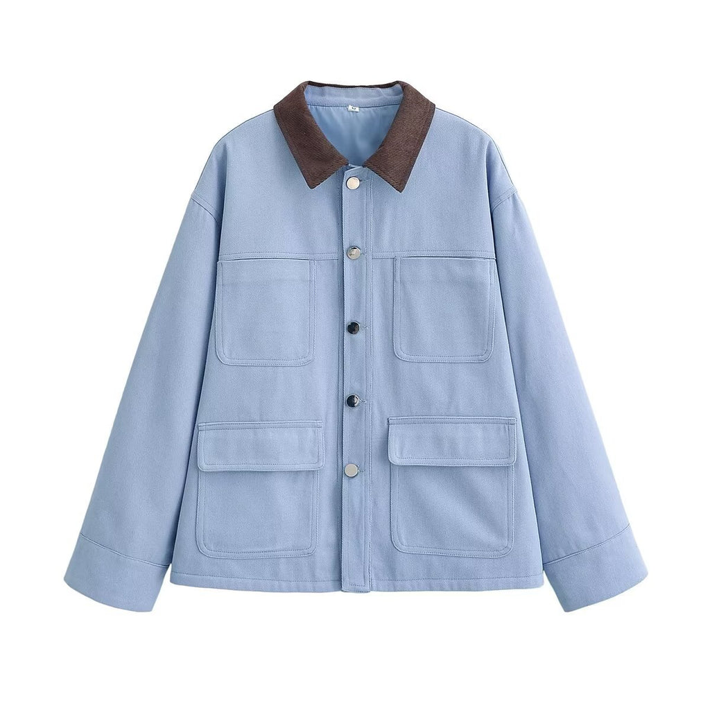 Women's Boxy Work Jacket with Cord Collar and Four Patch Pockets Fashion Glam