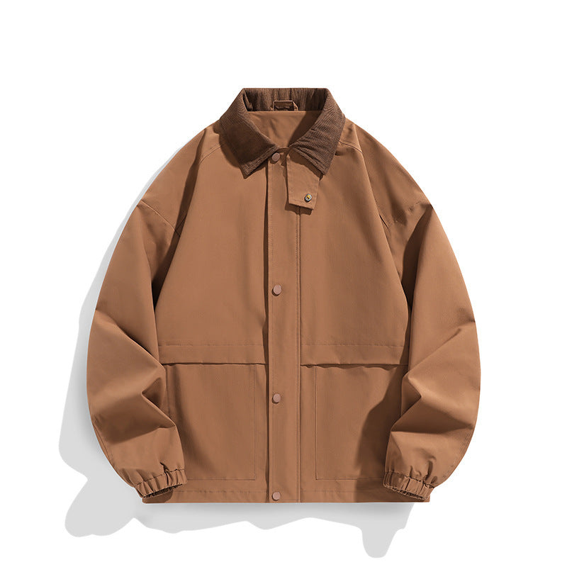 Men's Oversized Utility Jacket with Cord Collar and Snap Front Fashion Glam