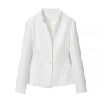 Women's Tailored Blazer with Distinctive V-Neck and Stand Collar Detail Fashion Glam