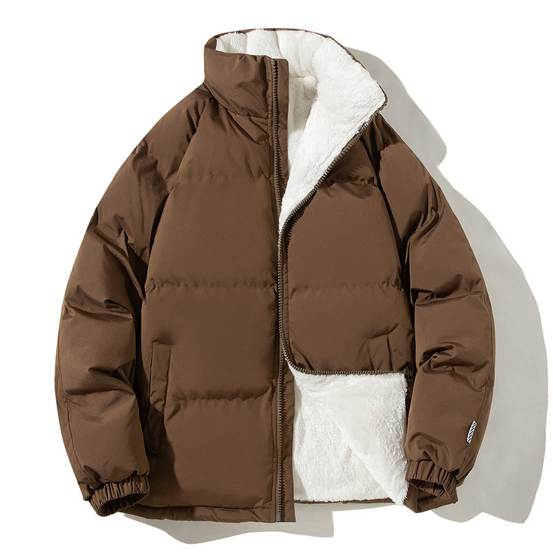 Women's Oversized Puffer Jacket with Teddy Lining, Stand Collar and Patch Pockets Fashion Glam