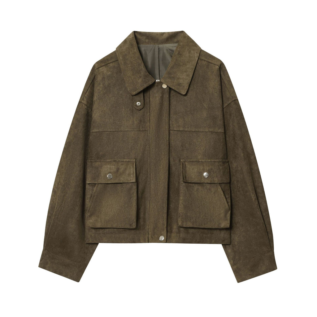 Women's short jacket in field style made of suede look with XXL pockets Fashion Glam