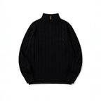 Unisex Coarse Knitted Half-Zip Cable Pattern Sweater with Stand-Up Collar and Ribbed Edges Fashion Glam
