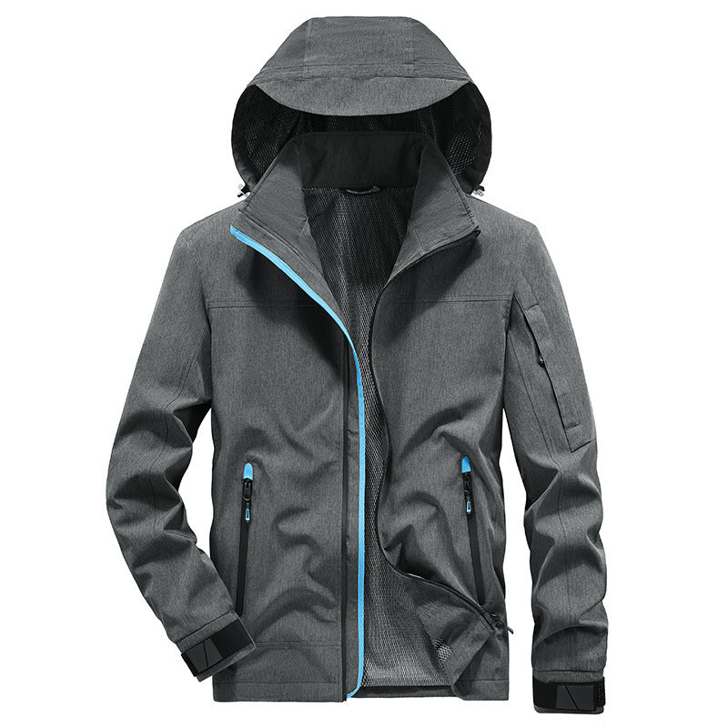 Men's Breathable Softshell Outdoor Jacket with Hood, Welded Seams and Sleeve Pocket Fashion Glam
