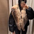 Women's short jacket with voluminous faux fur shawl collar Fashion Glam