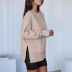 Women's Oversize Sweatshirt with Center Seam, Extended Hem, and Ribbed Cuffs Fashion Glam