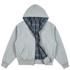 Unisex Padded Hoodie Bomber Jacket with Checkered Flannel Lining and Sturdy Zipper Fashion Glam
