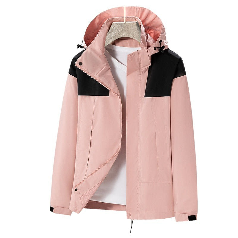 Men's lightweight water-repellent hooded transitional jacket with contrast shoulder panels and drawstring hem Fashion Glam