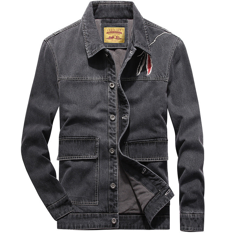 Men's denim jacket with patch pockets and worn effects Fashion Glam