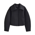 Women's Cropped Structured Jacket in Neoprene Look with Wide Shawl Collar Fashion Glam