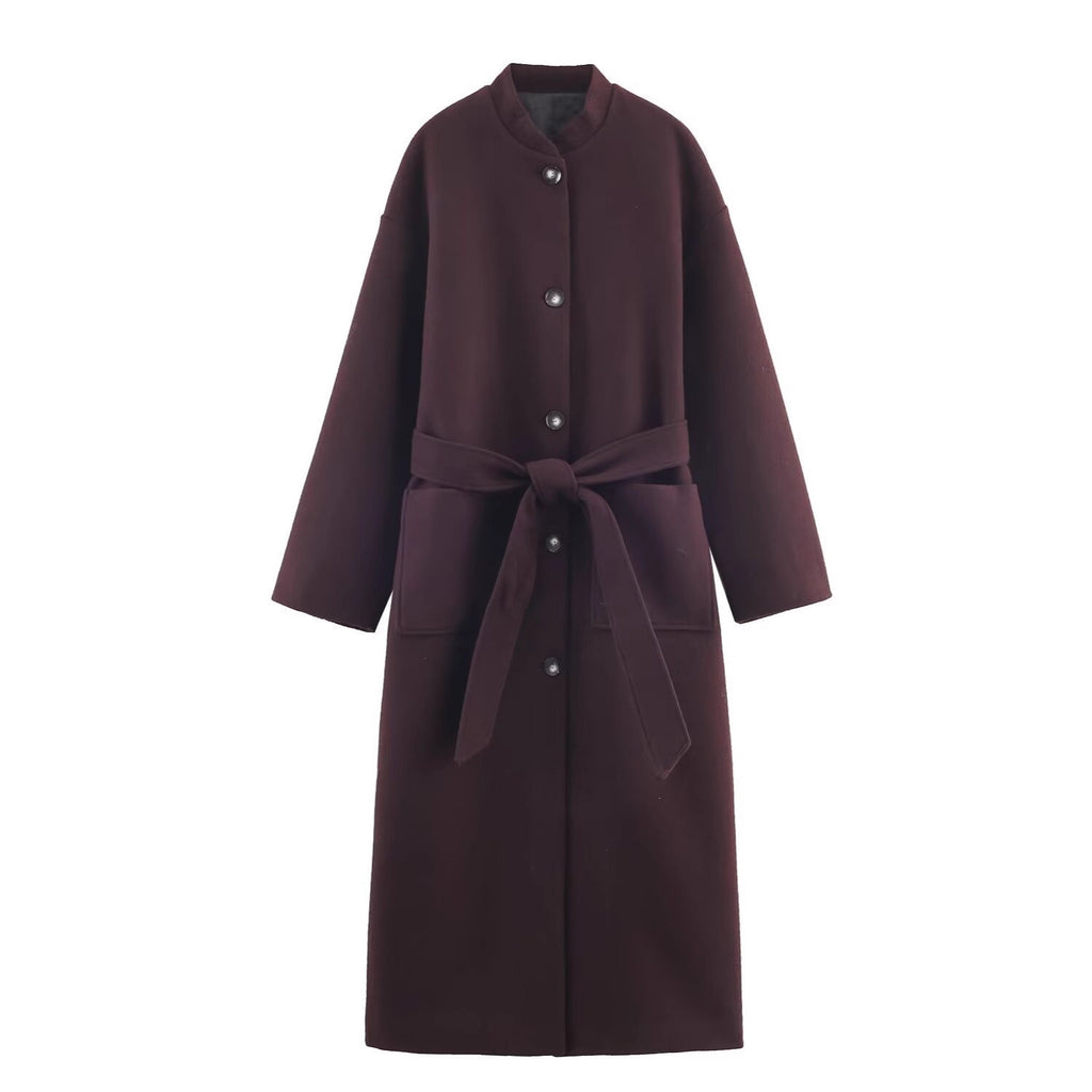 Women’s longer minimalist wool blend kimono coat with tie belt Fashion Glam