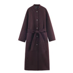 Women’s longer minimalist wool blend kimono coat with tie belt Fashion Glam