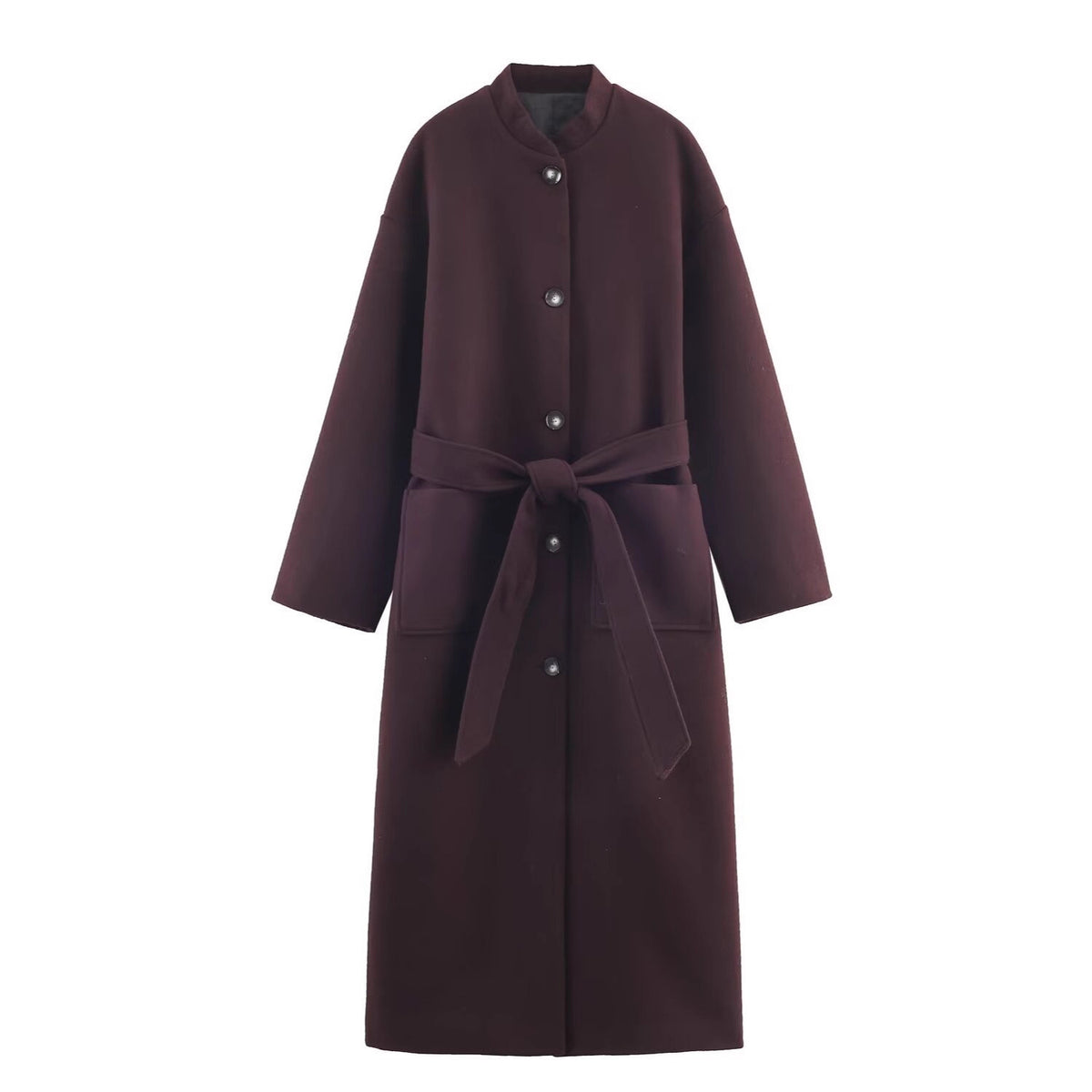 Women’s longer minimalist wool blend kimono coat with tie belt Fashion Glam