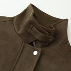 Women's short jacket in utility style made of suede look with stand-up collar and cargo flap pockets Fashion Glam