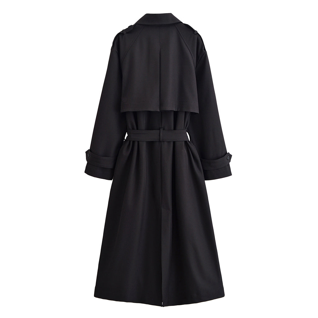 Ladies longer waist-adjustable trench coat with tie belt and epaulettes Fashion Glam