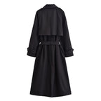 Ladies longer waist-adjustable trench coat with tie belt and epaulettes Fashion Glam
