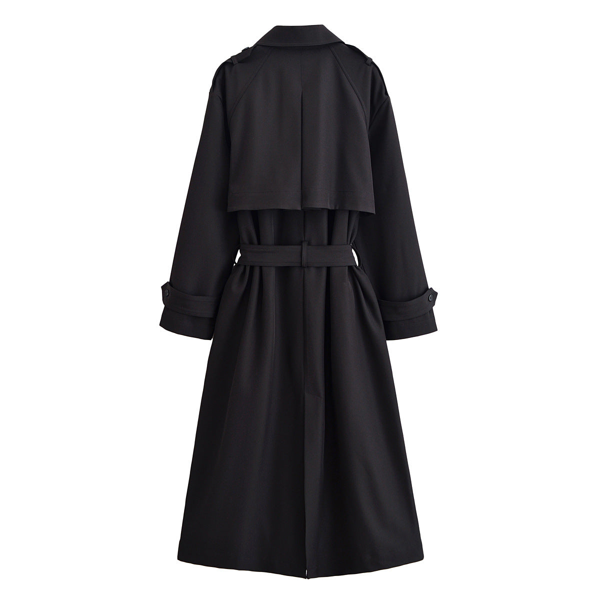 Ladies longer waist-adjustable trench coat with tie belt and epaulettes Fashion Glam