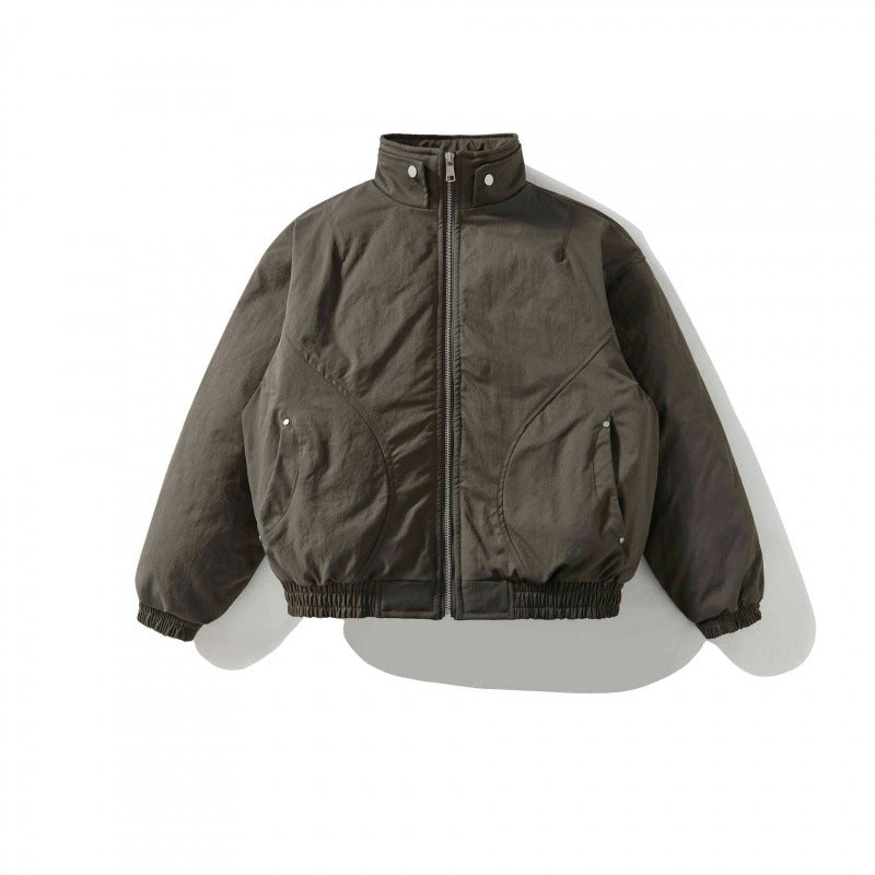 [Unisex Short padded bomber jacket with stand-up collar, zipper and elastic hem] Fashion Glam