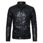 Men's Slim Biker Blouson Faux Leather Jacket with Stand Collar, Decorative Stitching and Zipper Pockets Fashion Glam