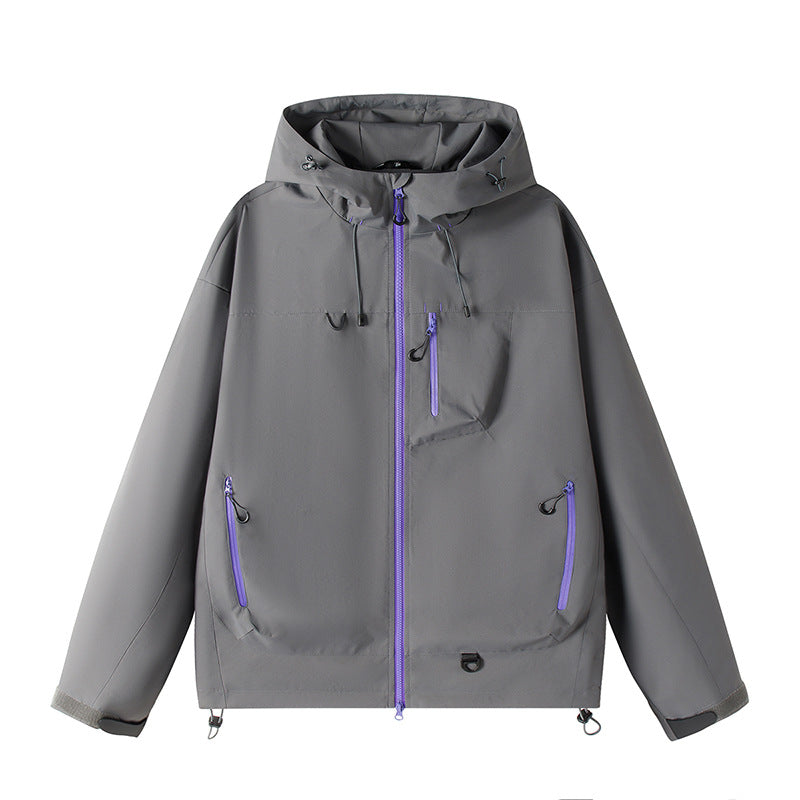 Men's Lightweight Tech Softshell Jacket with Hood, Adjustable Hem and Contrast Zippers Fashion Glam