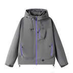 Men's Lightweight Tech Softshell Jacket with Hood, Adjustable Hem and Contrast Zippers Fashion Glam