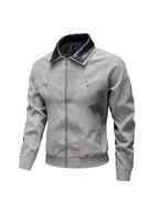 Men's Vintage-inspired Faux Leather Blouson Jacket with Contrast Collar Fashion Glam