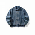 Men's Oversized Denim Jacket with Elastic Hem and Concealed Snap Button Placket Fashion Glam