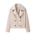 Women Short Cut Double-Breasted Wool Blend Peacoat with Boxy Oversize Silhouette Fashion Glam