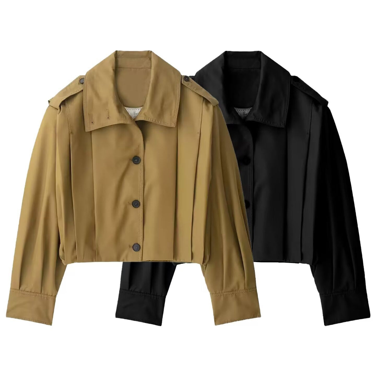 Ladies Short-Cut Trench Blouson Jacket with Pleats and Epaulettes Fashion Glam