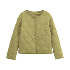 Ladies Quilted Short Jacket in Oversized Cut with Round Neck and Wave Stitching Fashion Glam