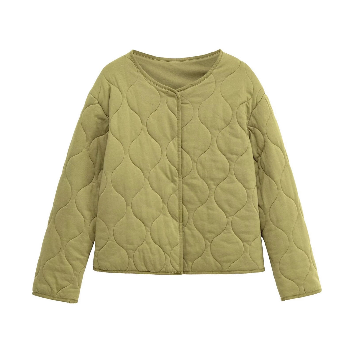 Ladies Quilted Short Jacket in Oversized Cut with Round Neck and Wave Stitching Fashion Glam