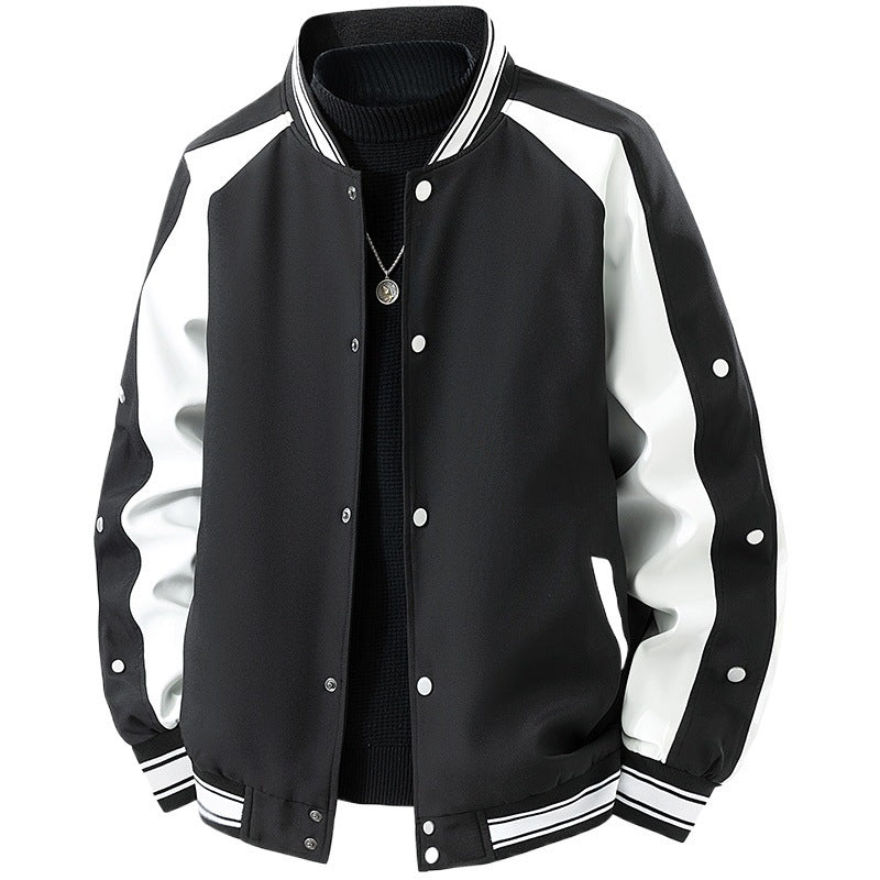 Men's Retro College Jacket with Snap Button Closure, Raglan Sleeves and Ribbed Cuffs Fashion Glam