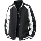 Men's Retro College Jacket with Snap Button Closure, Raglan Sleeves and Ribbed Cuffs Fashion Glam