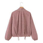Women's Checked Oversize Blouson with Drawstring and Stand Collar Fashion Glam