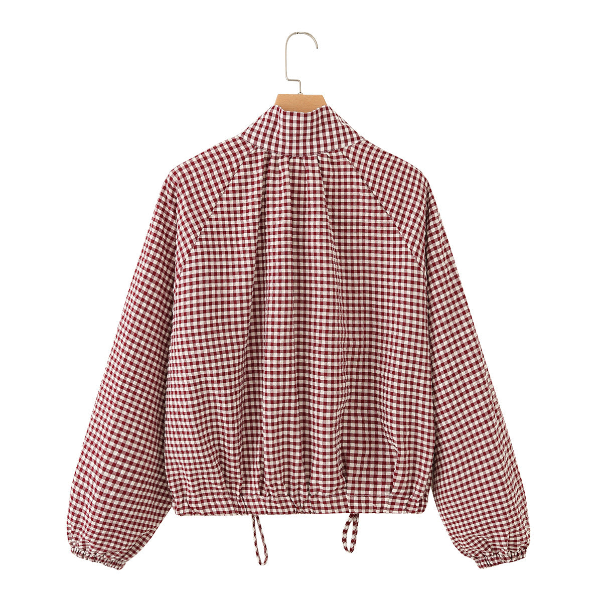 Women's Checked Oversize Blouson with Drawstring and Stand Collar Fashion Glam