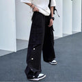 Unisex Oversize Cargo Jeans Pants with wide legs, flap pockets and snap button placket Fashion Glam