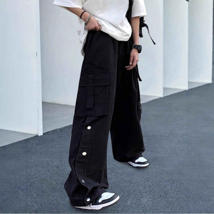 Unisex Oversize Cargo Jeans Pants with wide legs, flap pockets and snap button placket Fashion Glam