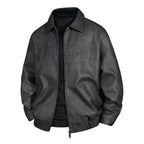 Men's Suede Look Bomber Jacket with Applied Logo and Zipper Fashion Glam