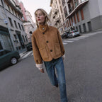 Women Short Jacket made of Suede Leatherette with Teddy Lining and Stand-Up Collar Fashion Glam